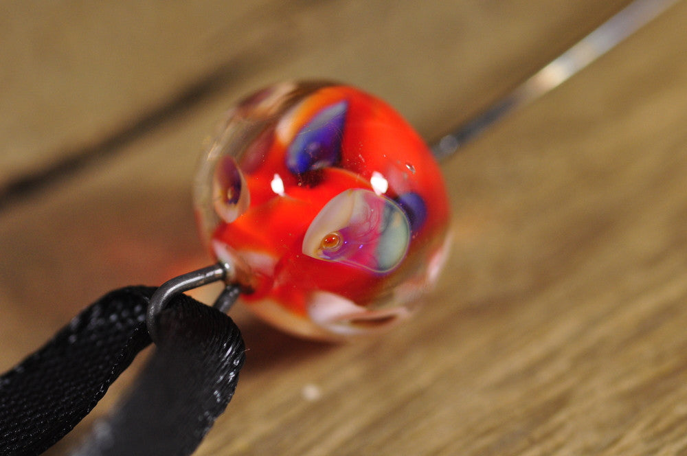 Spinner's Fetch Hook (Orifice hook) Orange, Ivory and Blue Bubbles
