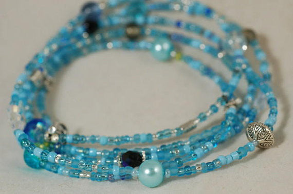 DIY Jewellery Kit - Make your own long beaded necklace: Sea Blues