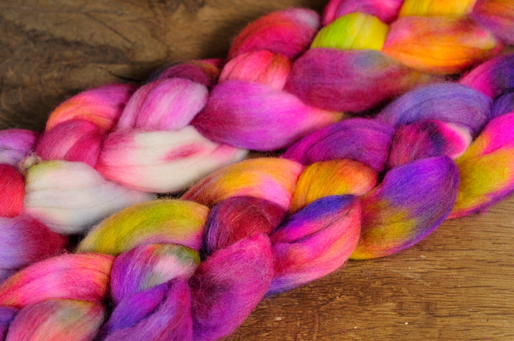 Hand Dyed Merino Wool Top - 'Magic Roses'