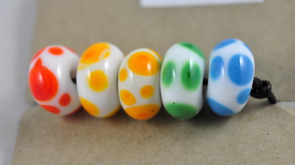 Handmade Glass Beads - White with Bright Polka Dots