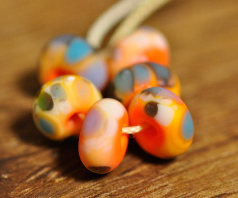 Handmade Lampwork Glass Spacer Beads - Orange/Blue Speckles