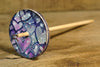Painted Wooden Drop Spindle, Top Whorl, Blue Hearts