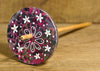 Painted Wooden Drop Spindle, Top Whorl, Purple Flowers, Rustic Finish