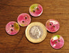 Handmade Enamelled Copper Buttons - Pink and Green, Small sized - 15mm