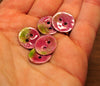 Handmade Enamelled Copper Buttons - Pink and Green, Small sized - 15mm