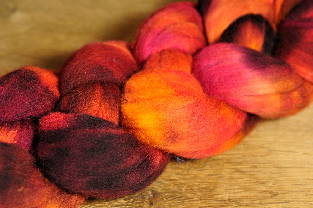 80g Hand Dyed Rambouillet Wool Top for Handspinning or Felting - 'Burnt Orange'