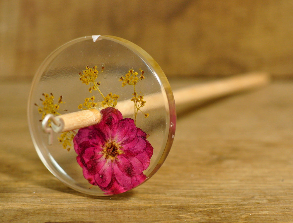 Resin Drop Spindle - Red Rose and Fennel