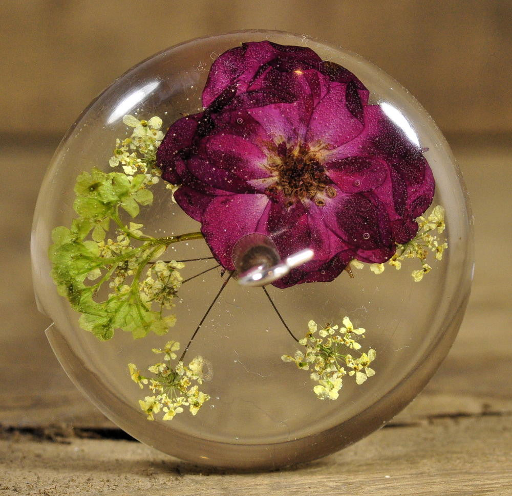 Resin Drop Spindle - Red Rose and Cow Parsley