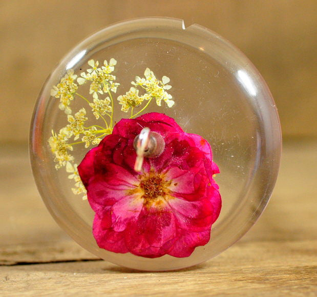 Resin Drop Spindle - Red Rose and Cow Parsley