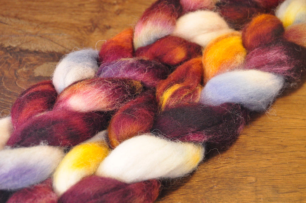 Hand Dyed Wool Top for Hand Spinning or Felting: Romney - 'Fritillary'