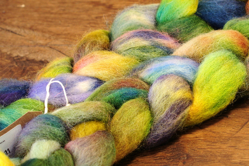Hand Dyed Wool Top for Hand Spinning or Felting: Romney - 'Meadow Grass'
