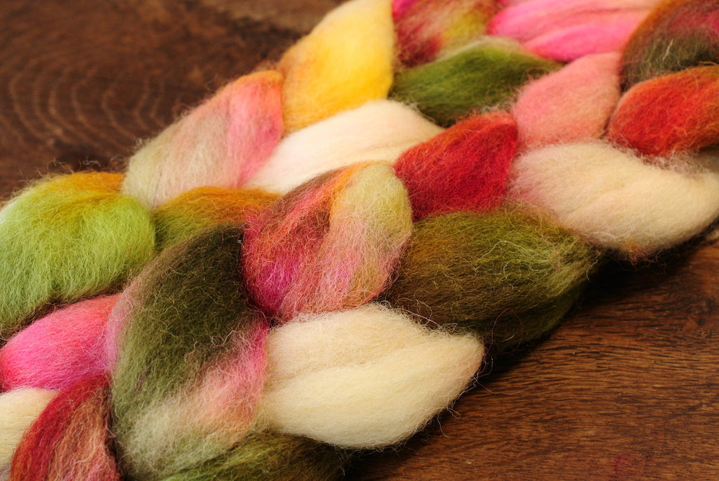 Hand Dyed Wool Top for Hand Spinning or Felting: Romney - 'Wild Rose'