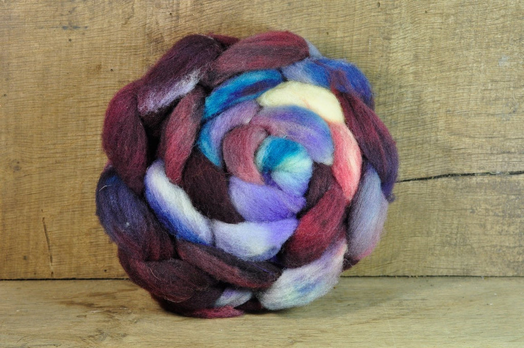 Hand Dyed Ryeland Wool Sliver - 'Burgundy Sunset'