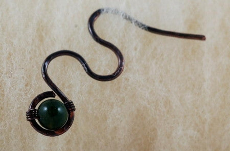Cable Stitch Needle / Shawl Pin Green Indian Agate