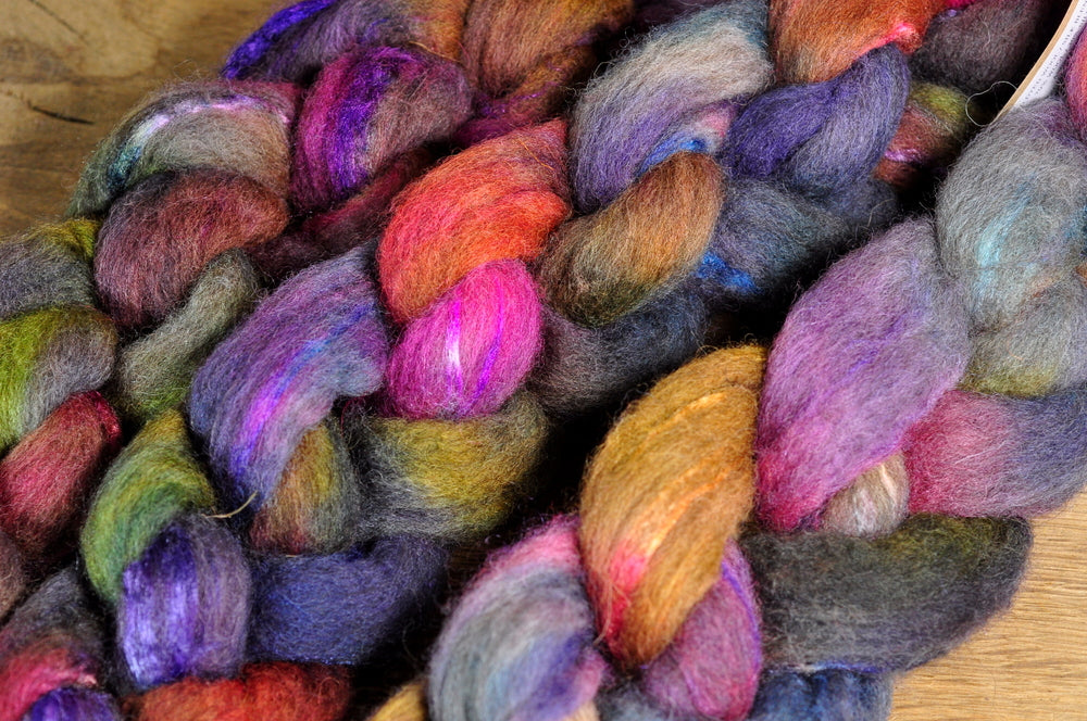 Hand Dyed Shetland Wool / Silk Top - 'Dark Secret'