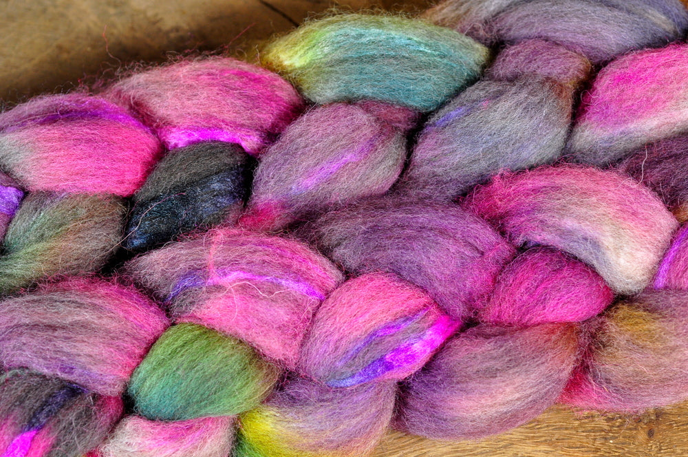 Hand Dyed Shetland Wool / Silk Top - 'Enchanted Elderberry'