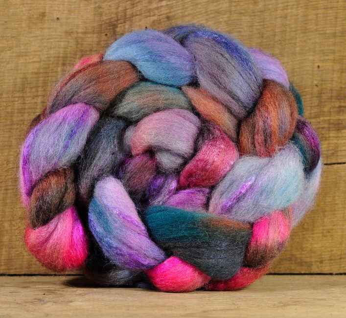 Hand Dyed Shetland Wool / Silk Top - 'Faded Hydrangeas'