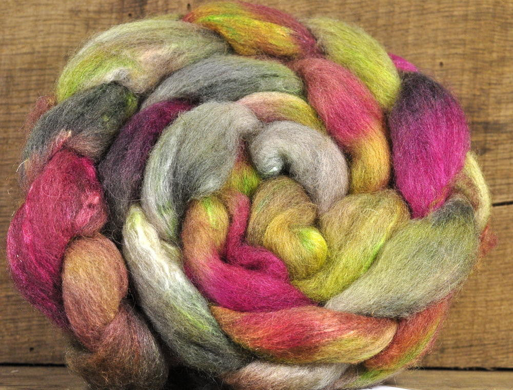 Hand Dyed Shetland Wool / Silk Top - 'Fig Shades'