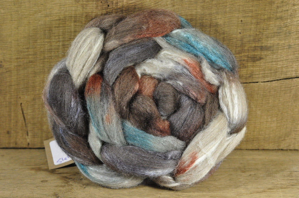 Hand Dyed Shetland Wool / Silk Top - 'Mallard'