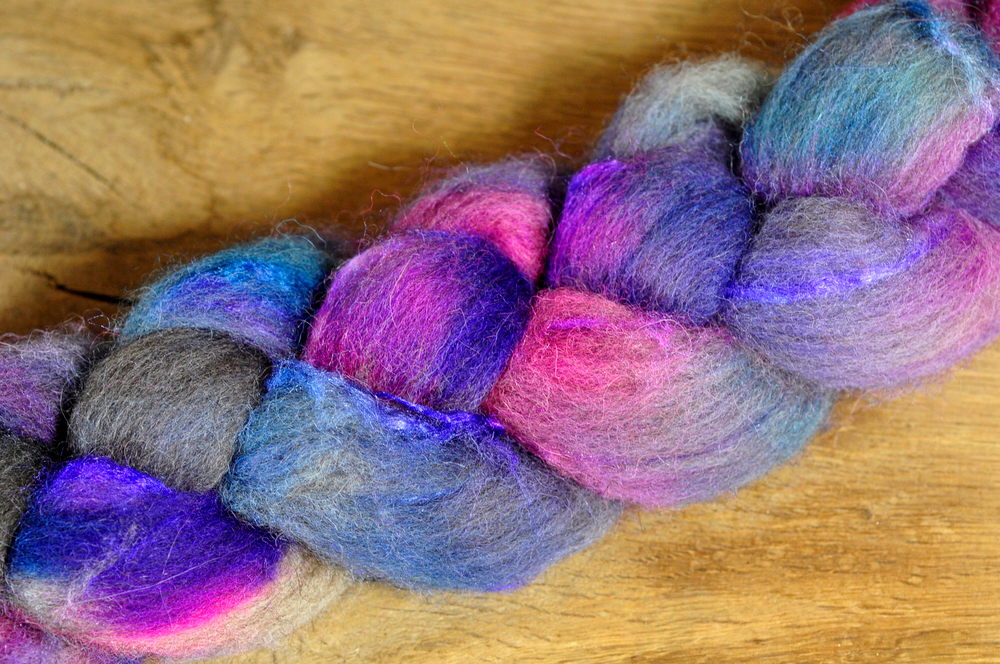 Hand Dyed Shetland Wool / Silk Top - 'Purple Daze'