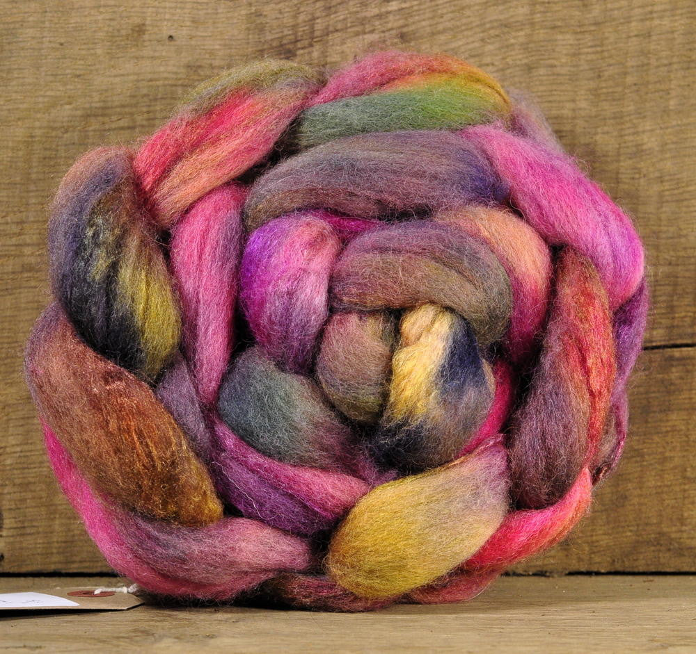Hand Dyed Shetland Wool / Silk Top - 'Tawny'