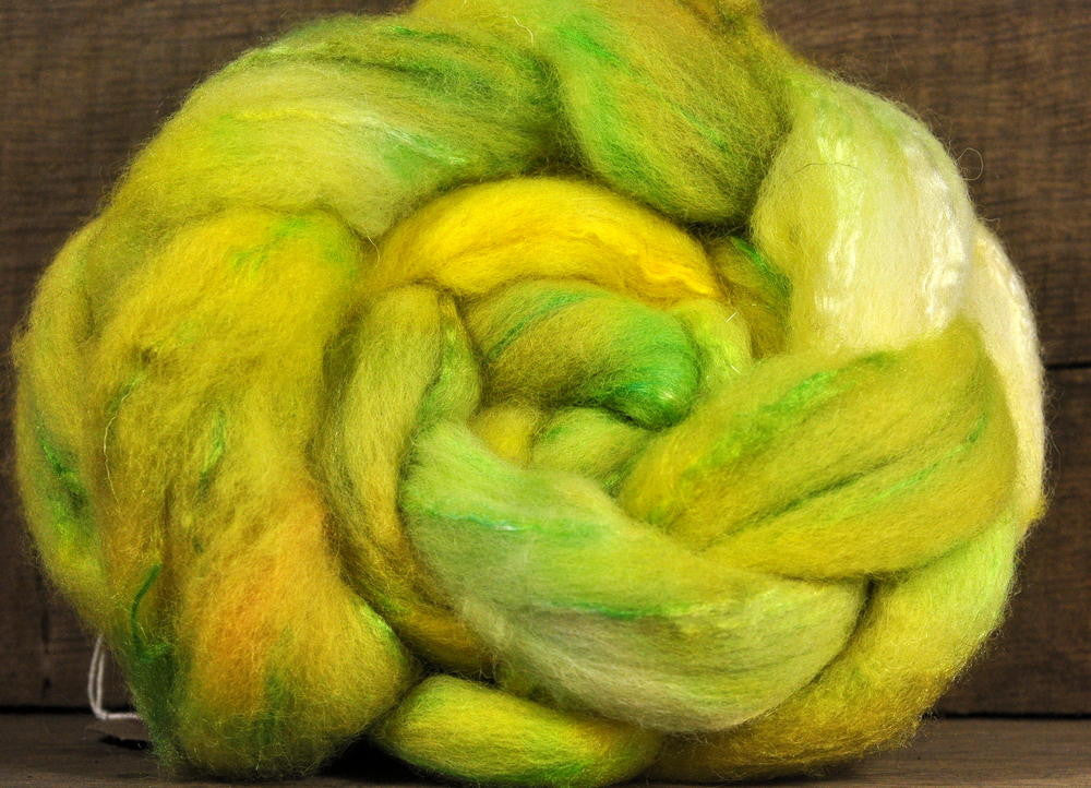 Hand Dyed Shetland Wool / Silk Top - 'Zesty'