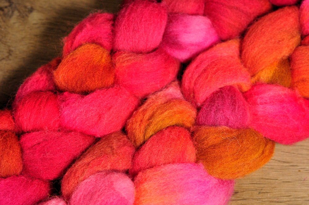 Southdown Wool Top for Hand Spinning and Felting - 'Red Berries'