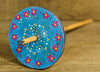 Painted Wooden Drop Spindle, Top Whorl, Blue Flowers