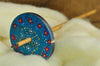 Painted Wooden Drop Spindle, Top Whorl, Blue Flowers
