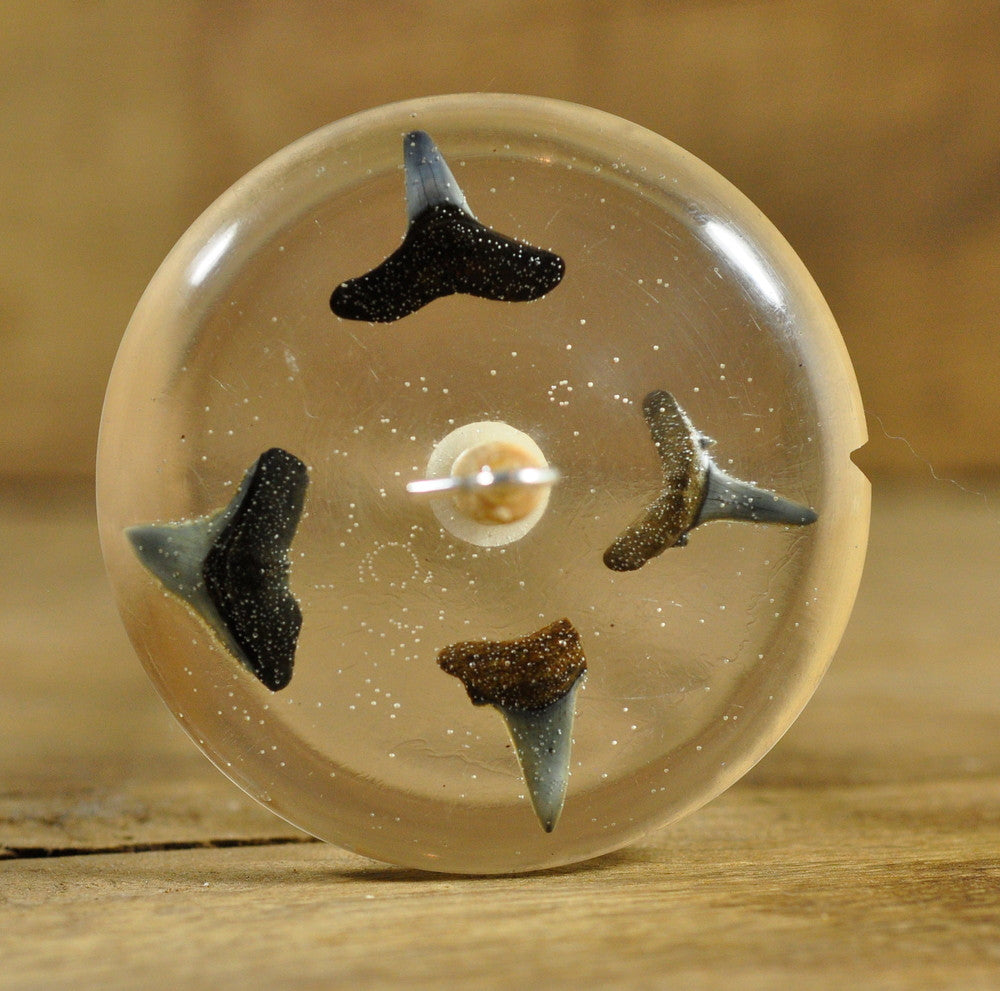Resin Drop Spindle - Fossil Sharks' Teeth