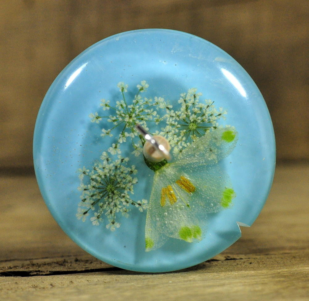 Low Whorl Resin Drop Spindle - Snowflake and Cow Parsley