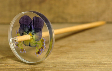 Botanical Top Whorl Resin Drop Spindle - Viola and Yarrow