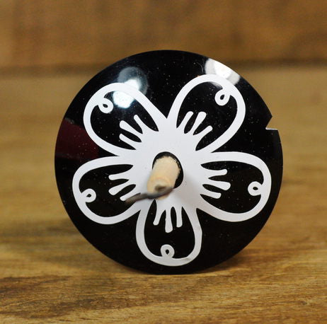 Lightweight Resin Drop Spindle - White Flower on Black
