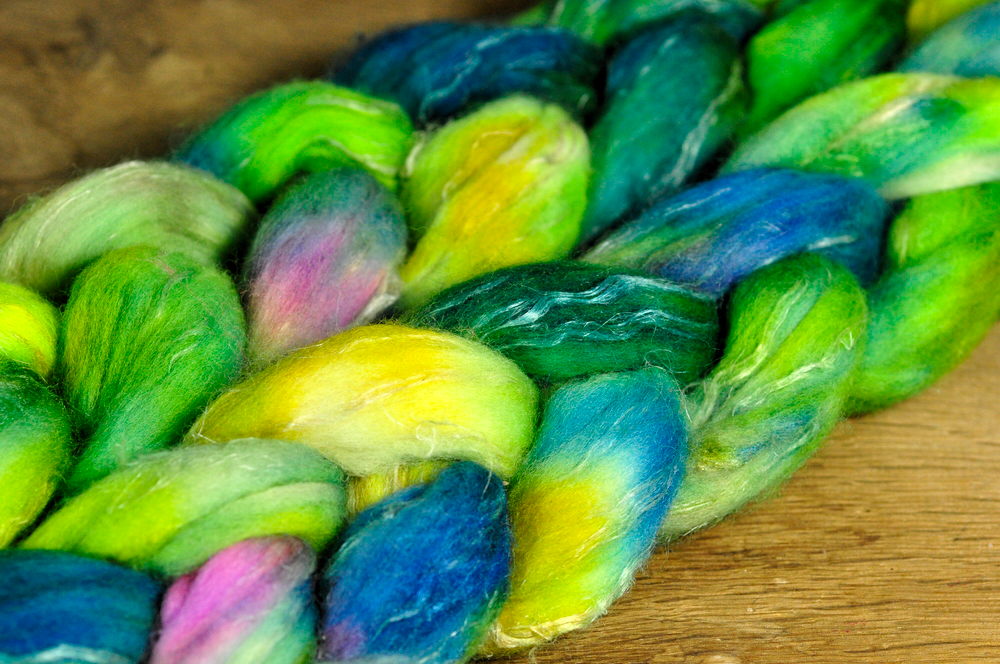 Merino/Flax/Silk Top for Hand Spinning - 'Sweet Limes''